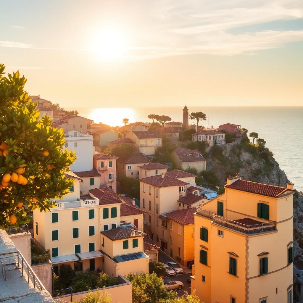 Italiaanse kust bij zonsondergang
